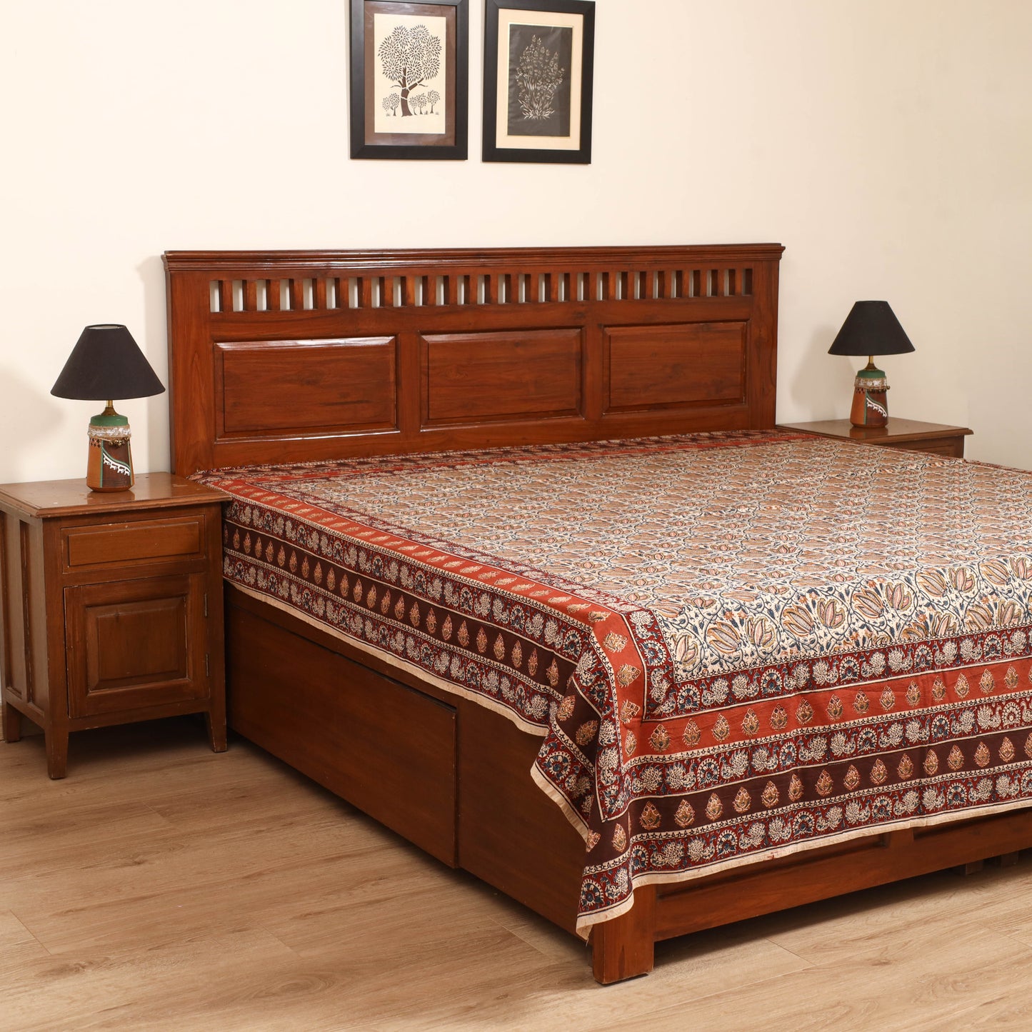 Pedana Hand Block Kalamkari Print Double Bedsheet (108 x 90 in) 27