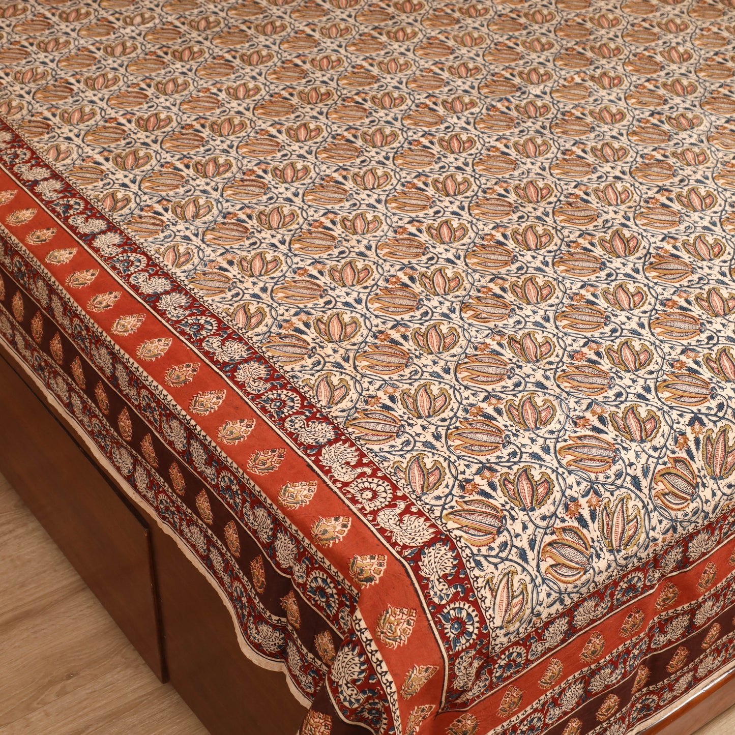 Pedana Hand Block Kalamkari Print Double Bedsheet (108 x 90 in) 27