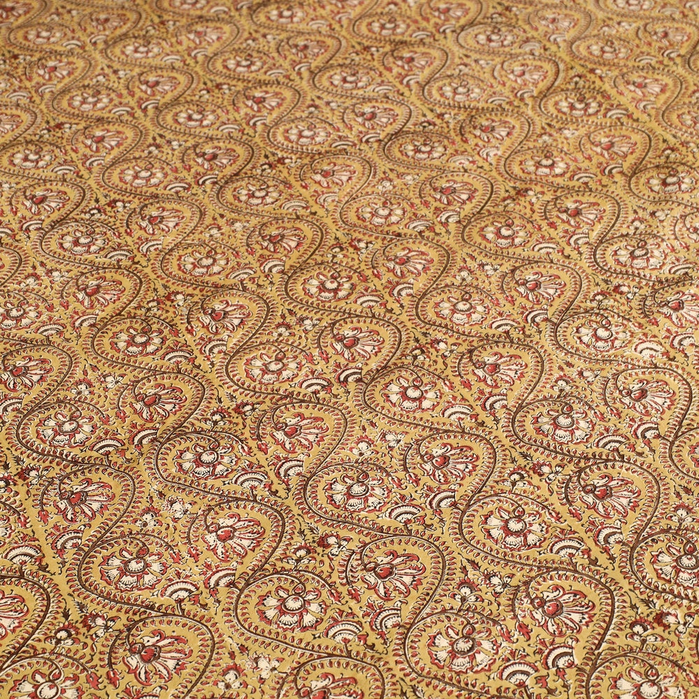 Yellow - Block Print Cotton Pedana Kalamkari Bed Sheet 12