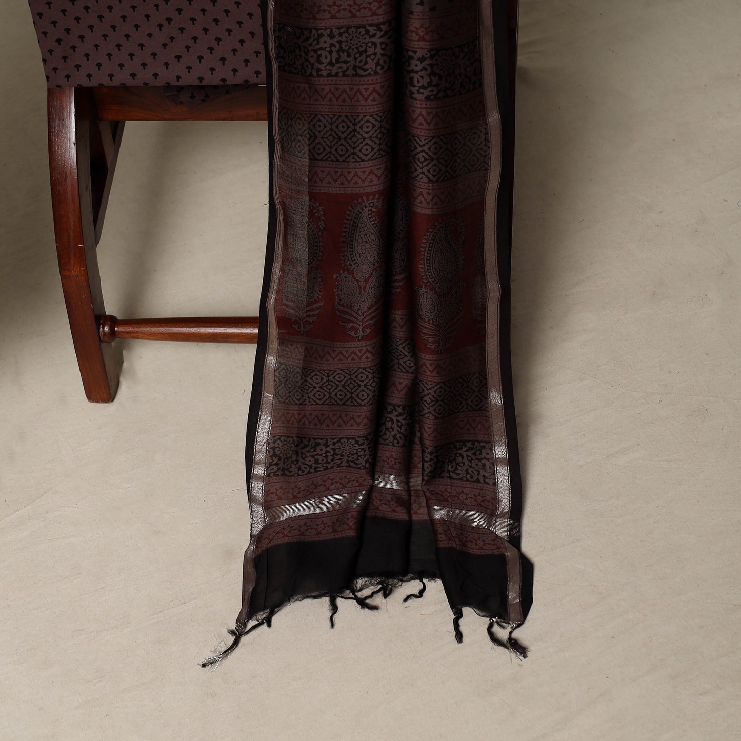Bagh Hand Block Print Natural Dyed Chanderi Silk 3pc Unstitched Dress Material Suit Set 65
