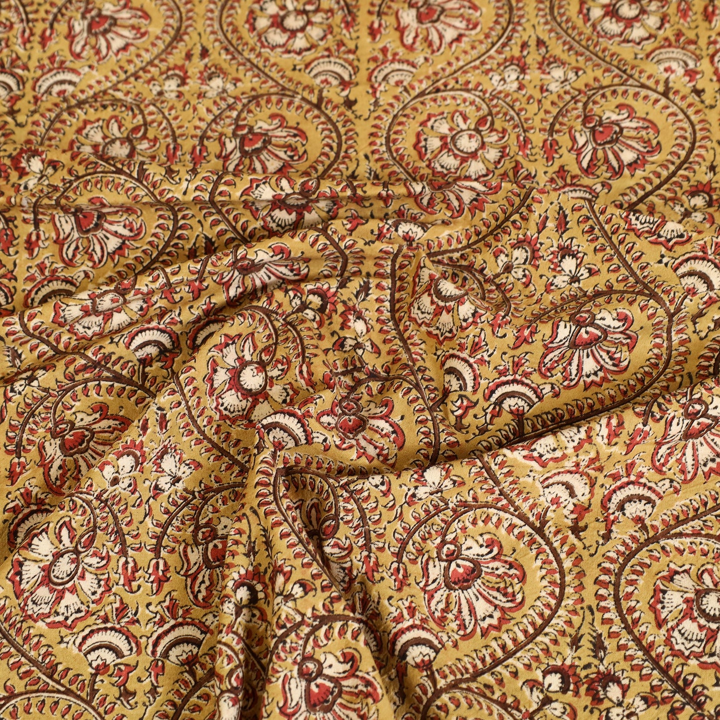 Yellow - Block Print Cotton Pedana Kalamkari Bed Sheet 12