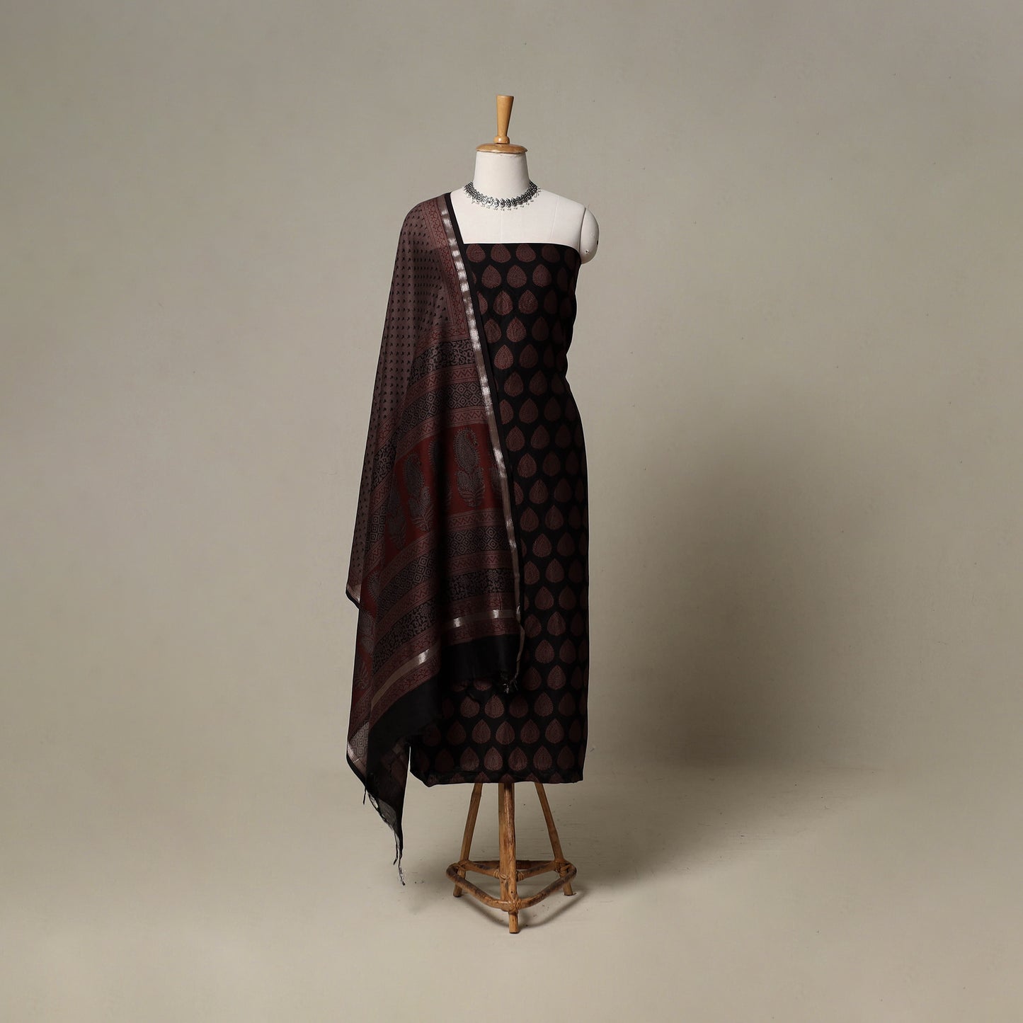 Bagh Hand Block Print Natural Dyed Chanderi Silk 3pc Unstitched Dress Material Suit Set 65