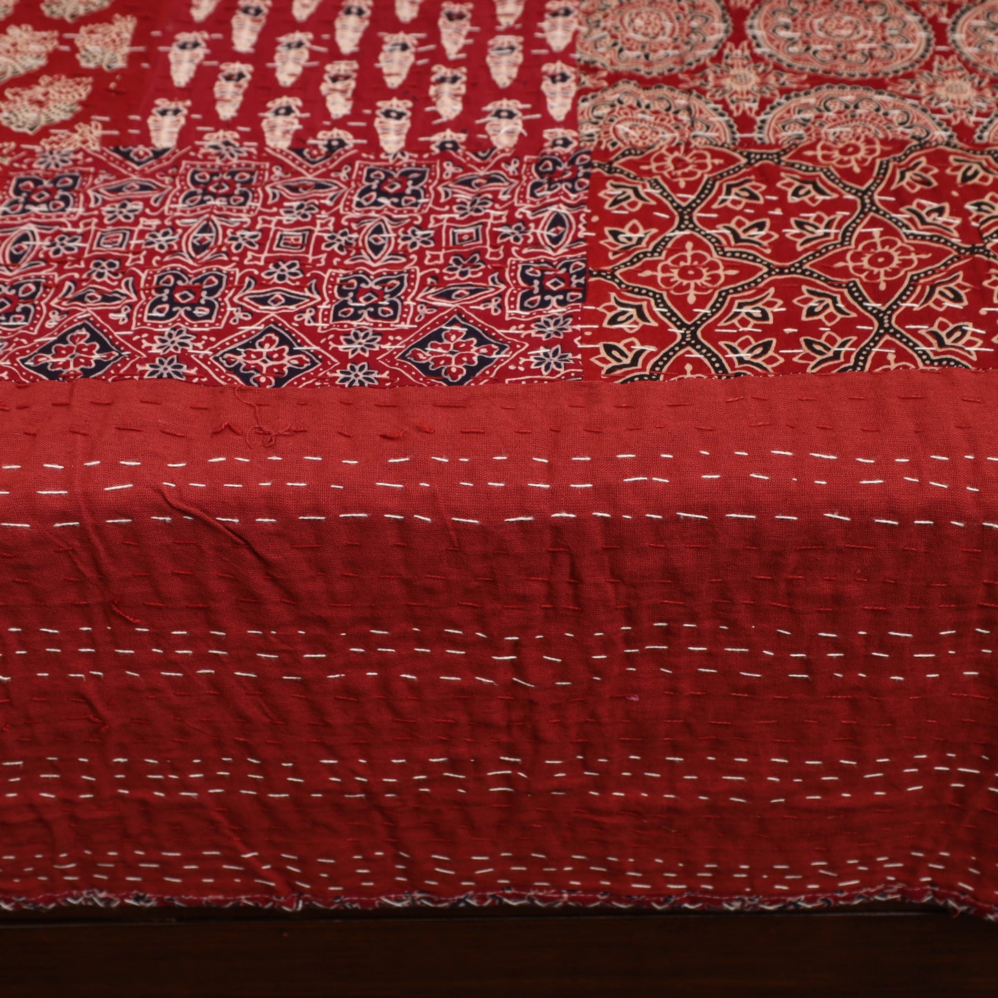 Red - Ajrakh Print Patchwork Double Tagai Kantha Bed Cover 52