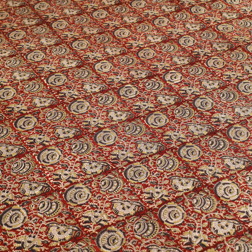 Red - Block Print Cotton Pedana Kalamkari Bed Sheet 13