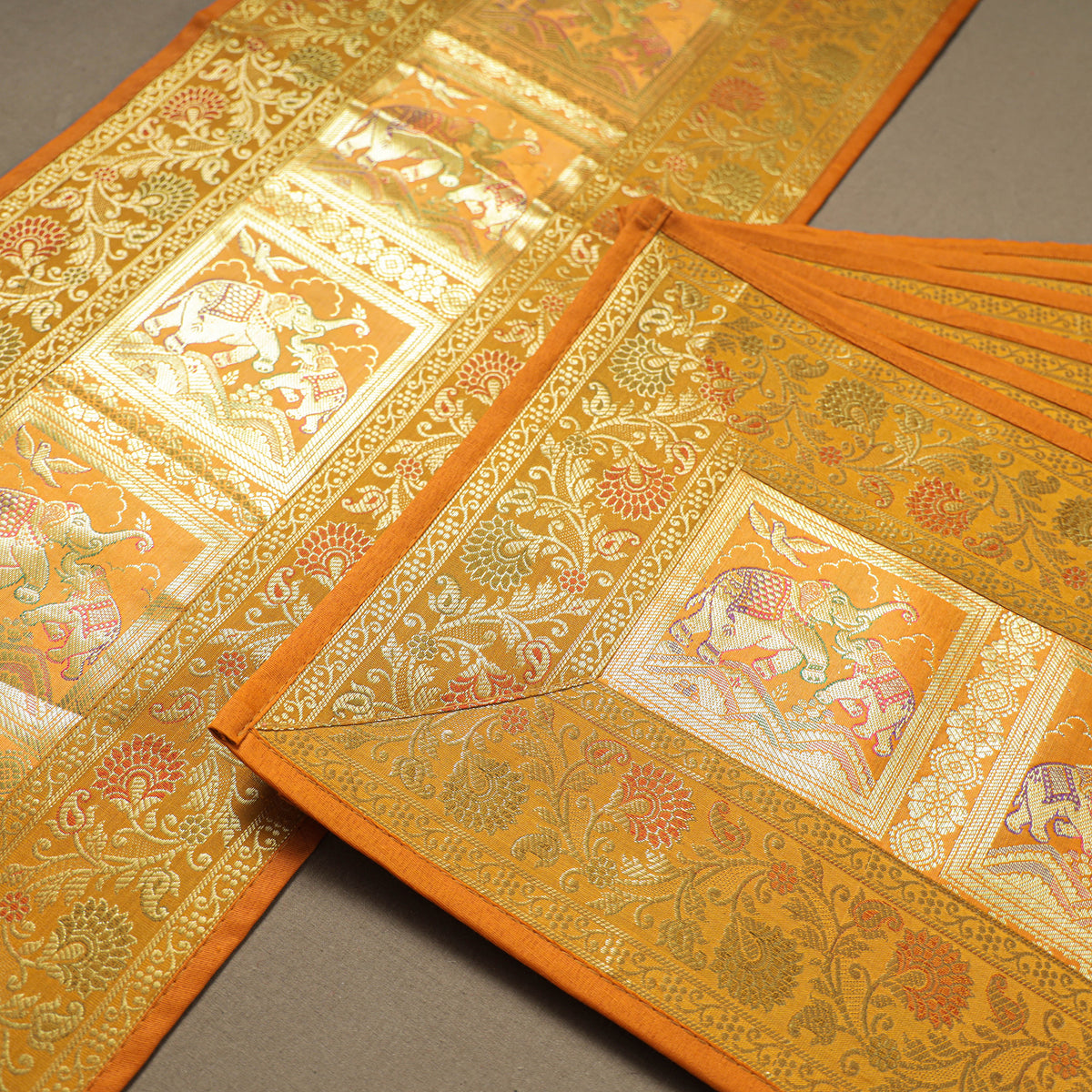 Brocade Banarasi Silk Dining Table Linen with 1 Runner, 6 mats and 6 coasters 10