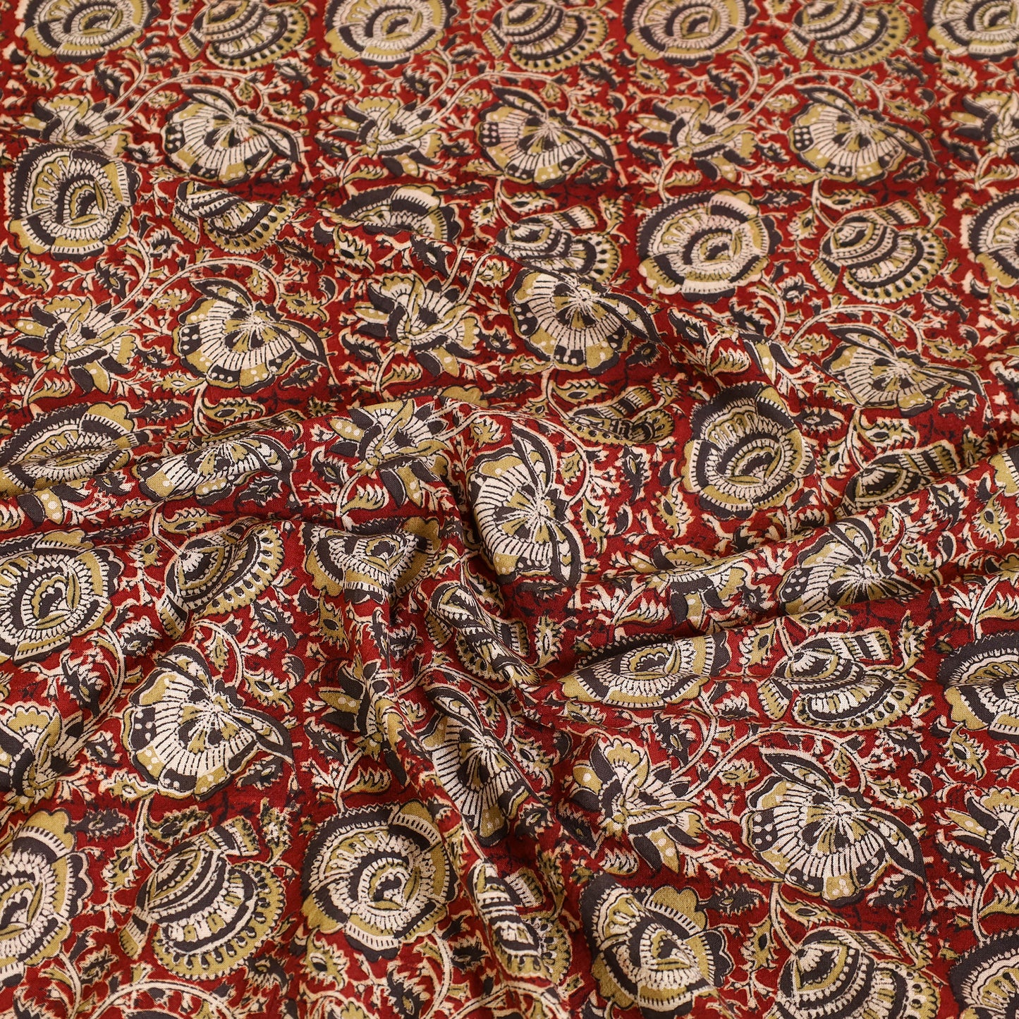 Red - Block Print Cotton Pedana Kalamkari Bed Sheet 13