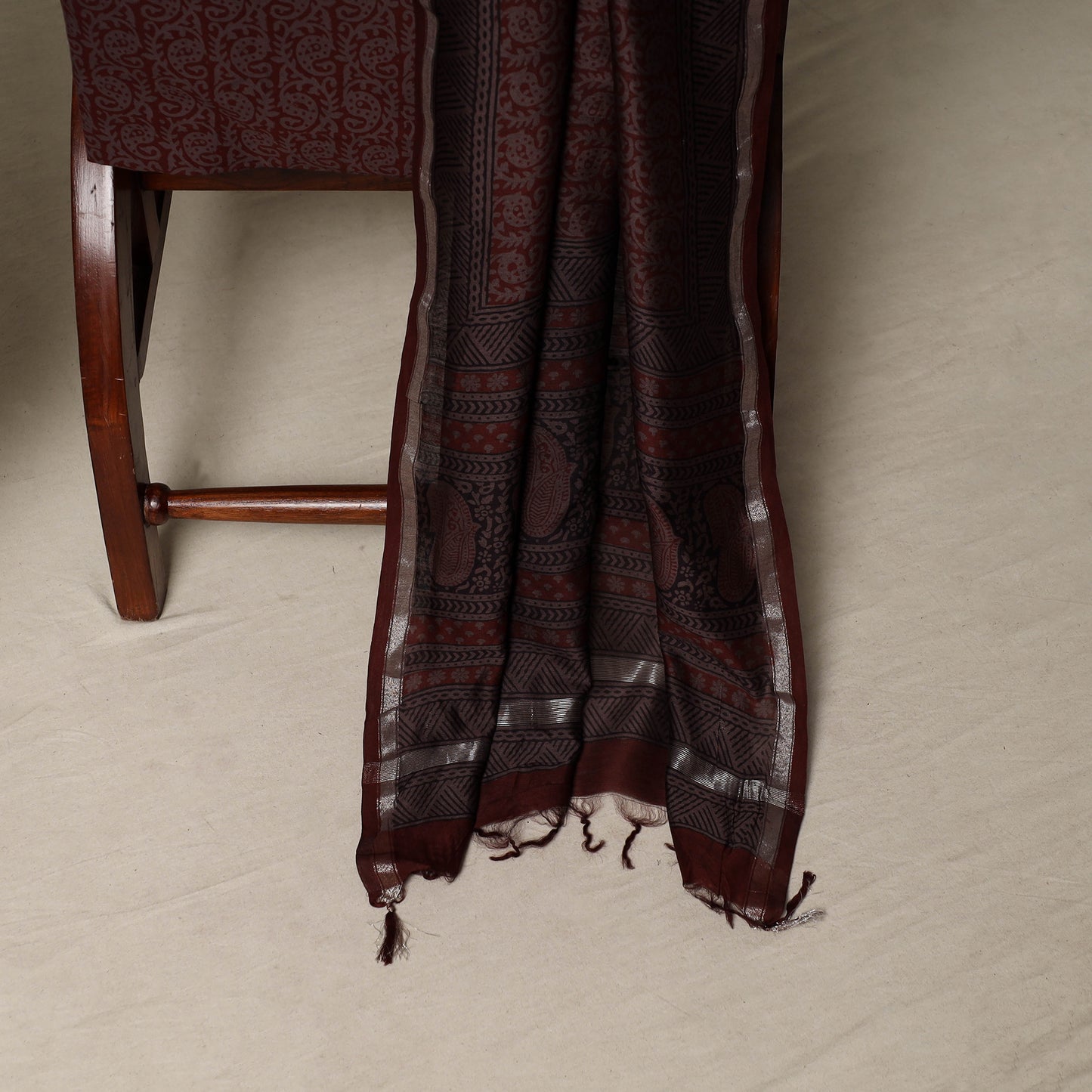 Bagh Hand Block Print Natural Dyed Chanderi Silk 3pc Unstitched Dress Material Suit Set 66