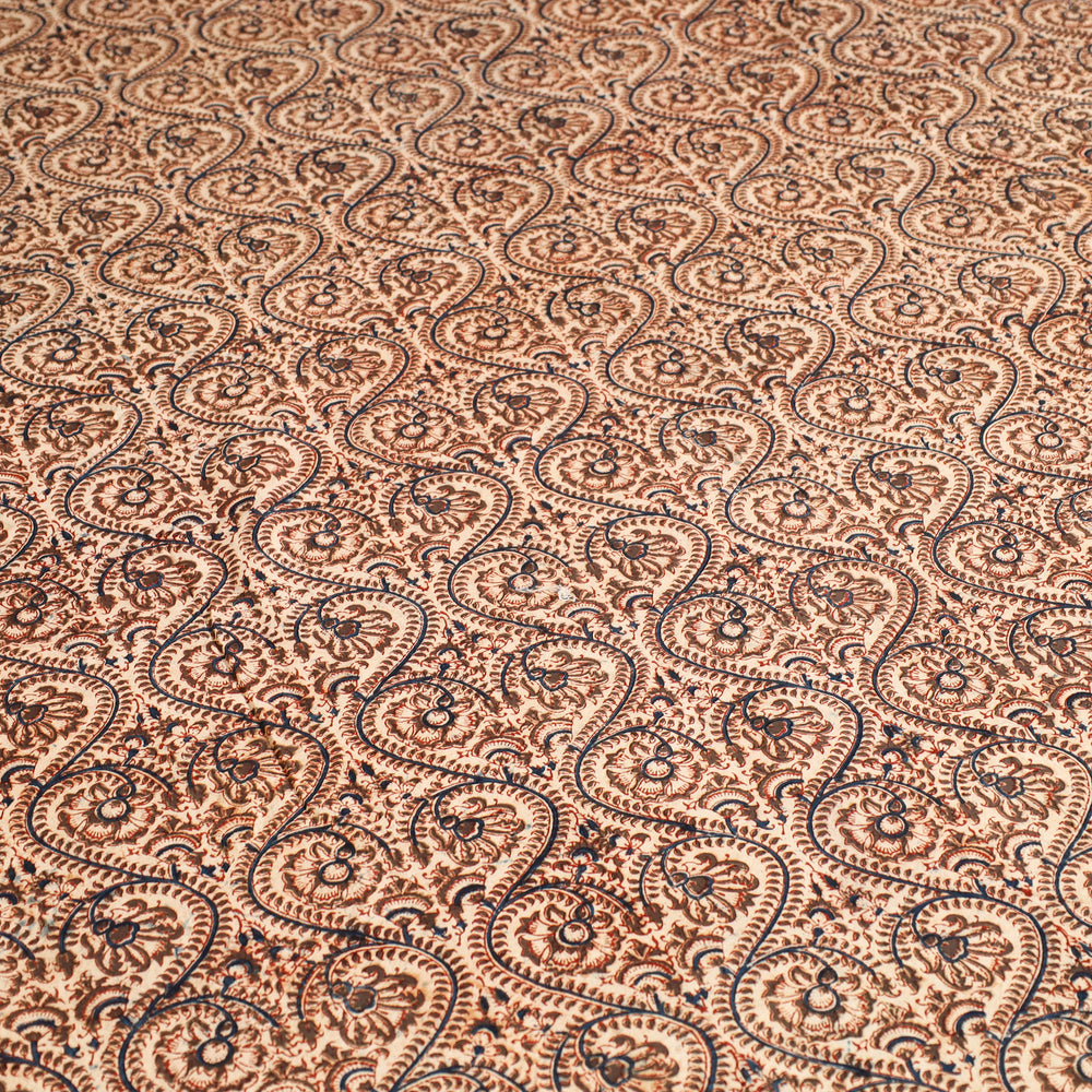 Brown - Block Print Cotton Pedana Kalamkari Bed Sheet 14