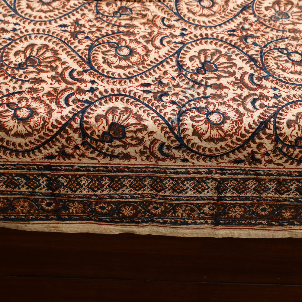 Brown - Block Print Cotton Pedana Kalamkari Bed Sheet 14