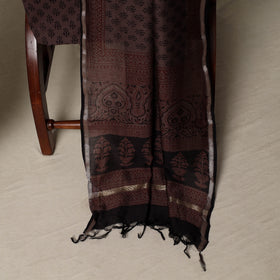 Bagh Hand Block Print Natural Dyed Chanderi Silk 3pc Unstitched Dress Material Suit Set 67