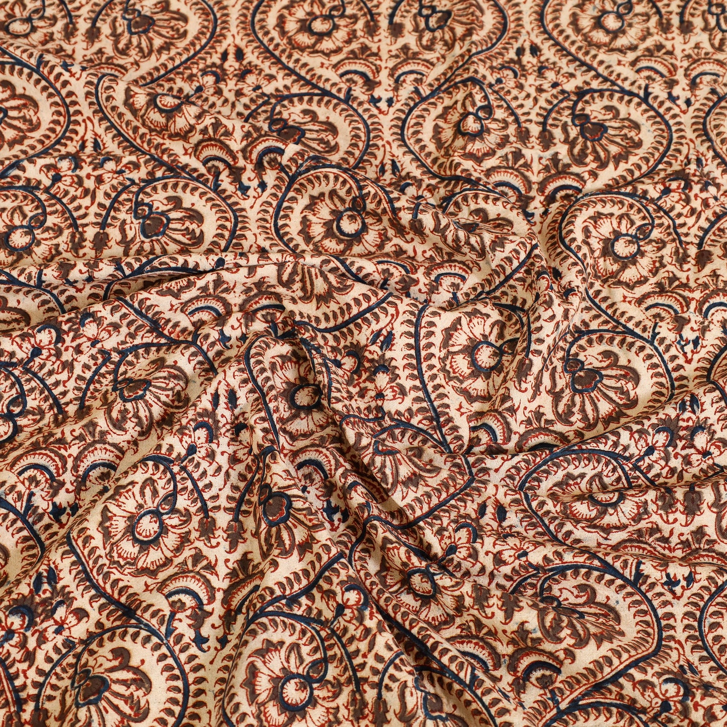 Brown - Block Print Cotton Pedana Kalamkari Bed Sheet 14