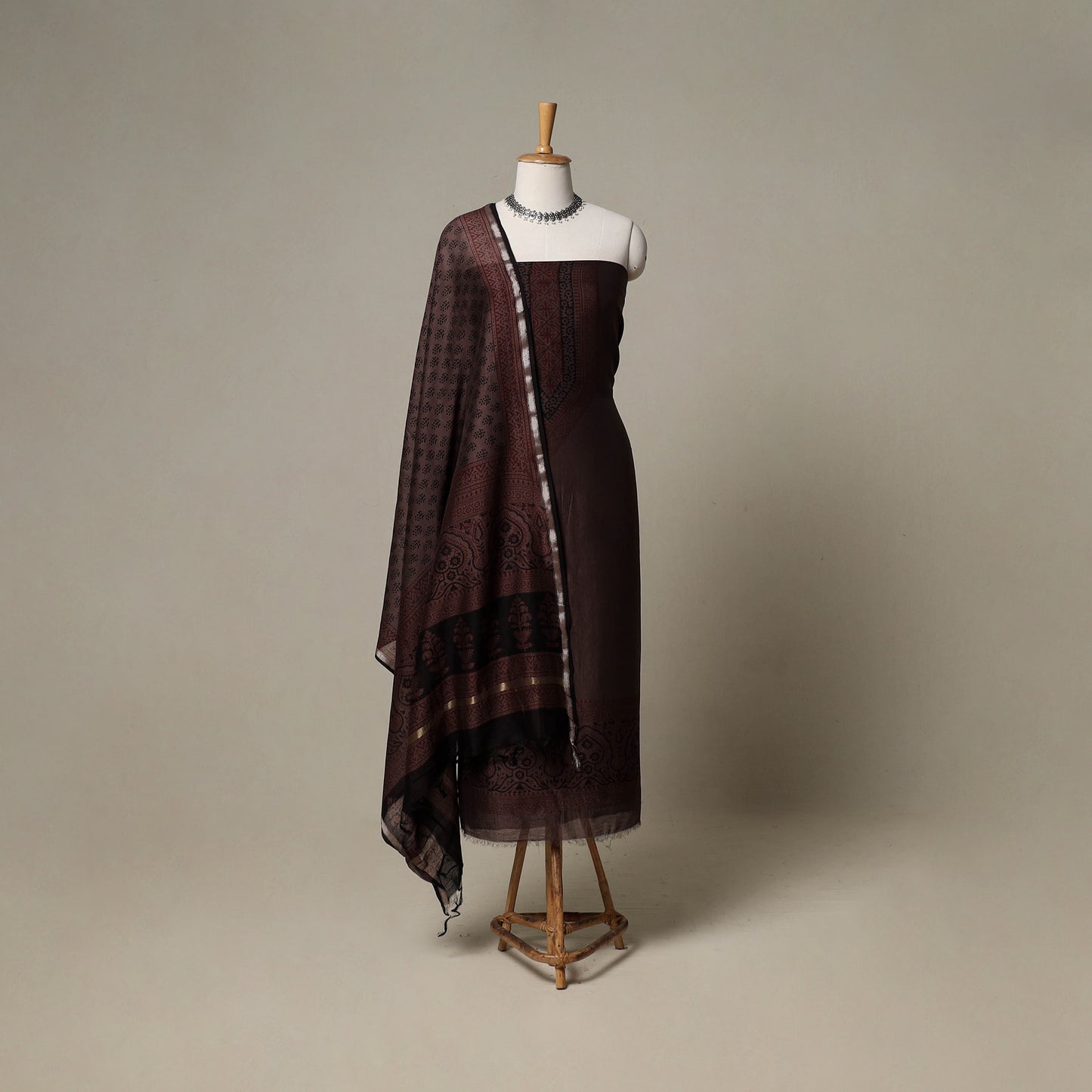 Bagh Hand Block Print Natural Dyed Chanderi Silk 3pc Unstitched Dress Material Suit Set 67