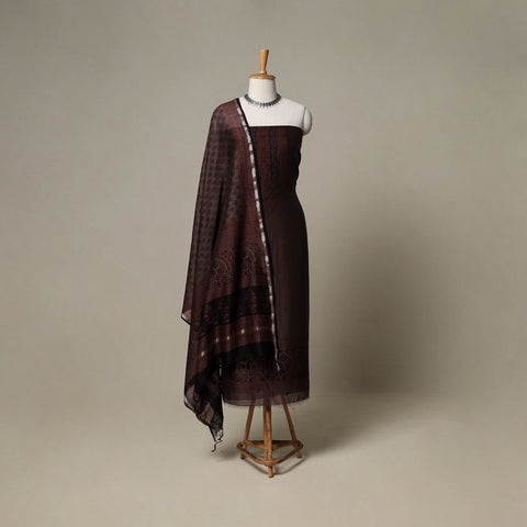 Bagh Hand Block Print Natural Dyed Chanderi Silk 3pc Unstitched Dress Material Suit Set 67