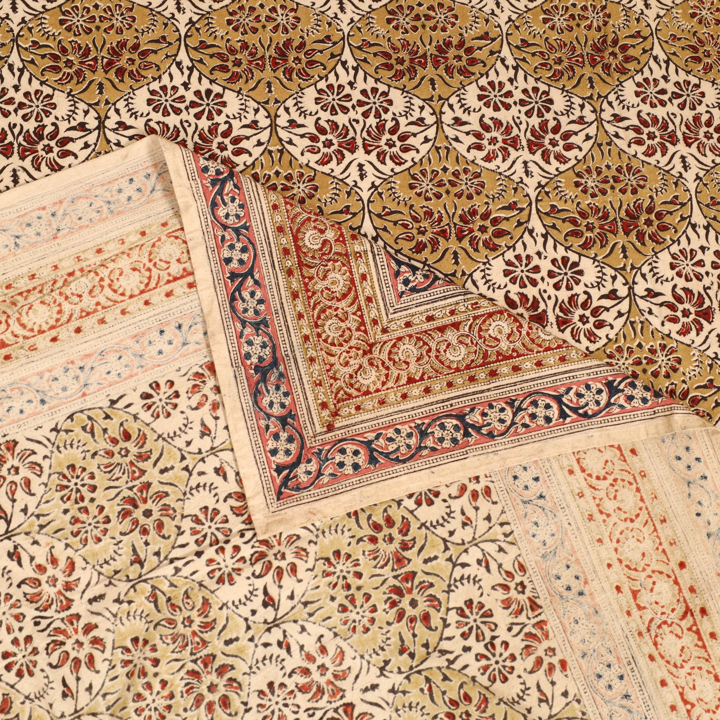 Pedana Hand Block Kalamkari Print Single Bedsheet (90 x 60 in) 01