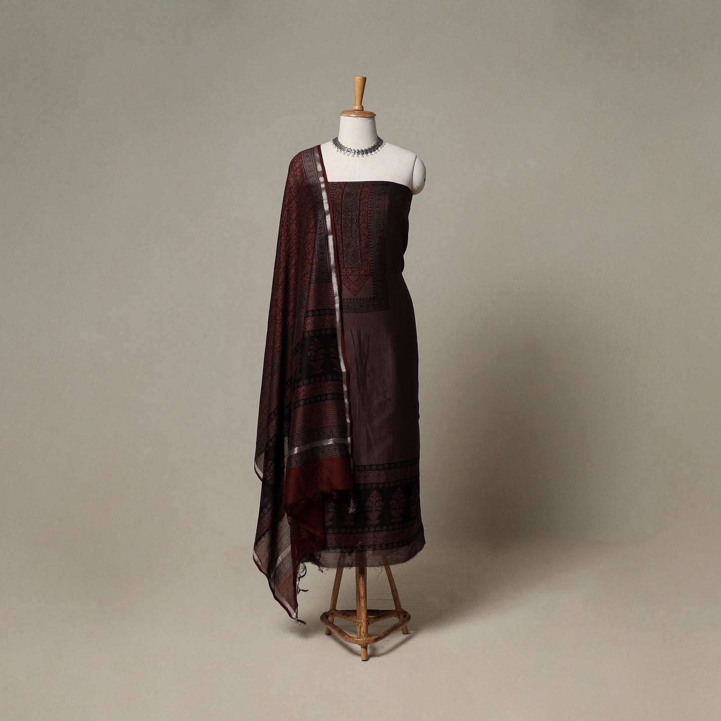 Bagh Hand Block Print Natural Dyed Chanderi Silk 3pc Unstitched Dress Material Suit Set 68