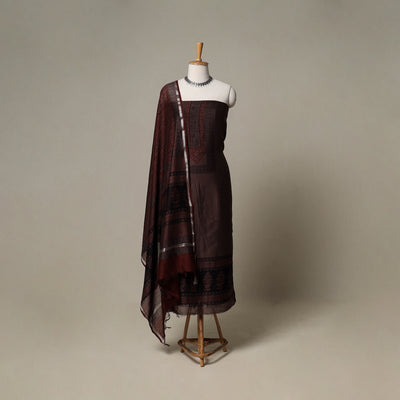 Bagh Hand Block Print Natural Dyed Chanderi Silk 3pc Unstitched Dress Material Suit Set 68