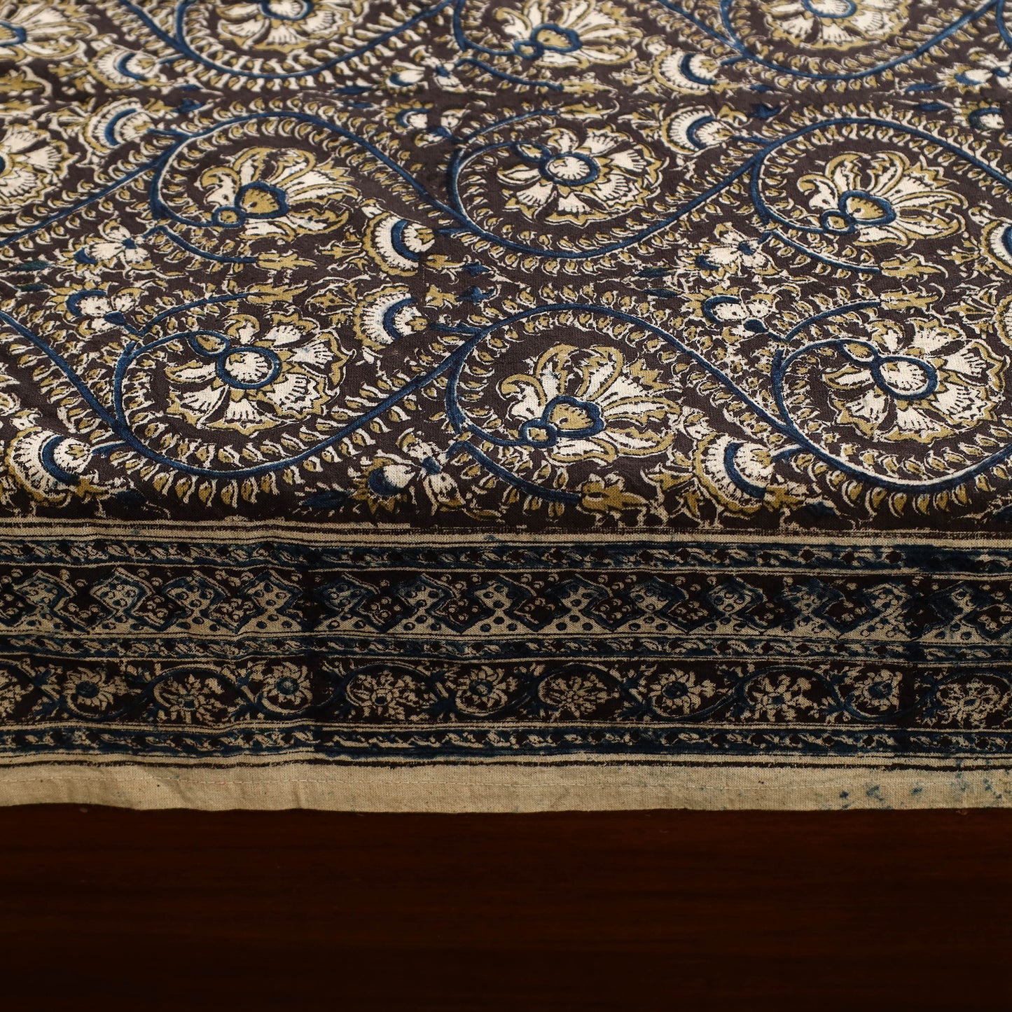 Black - Block Print Cotton Pedana Kalamkari Bed Sheet 15