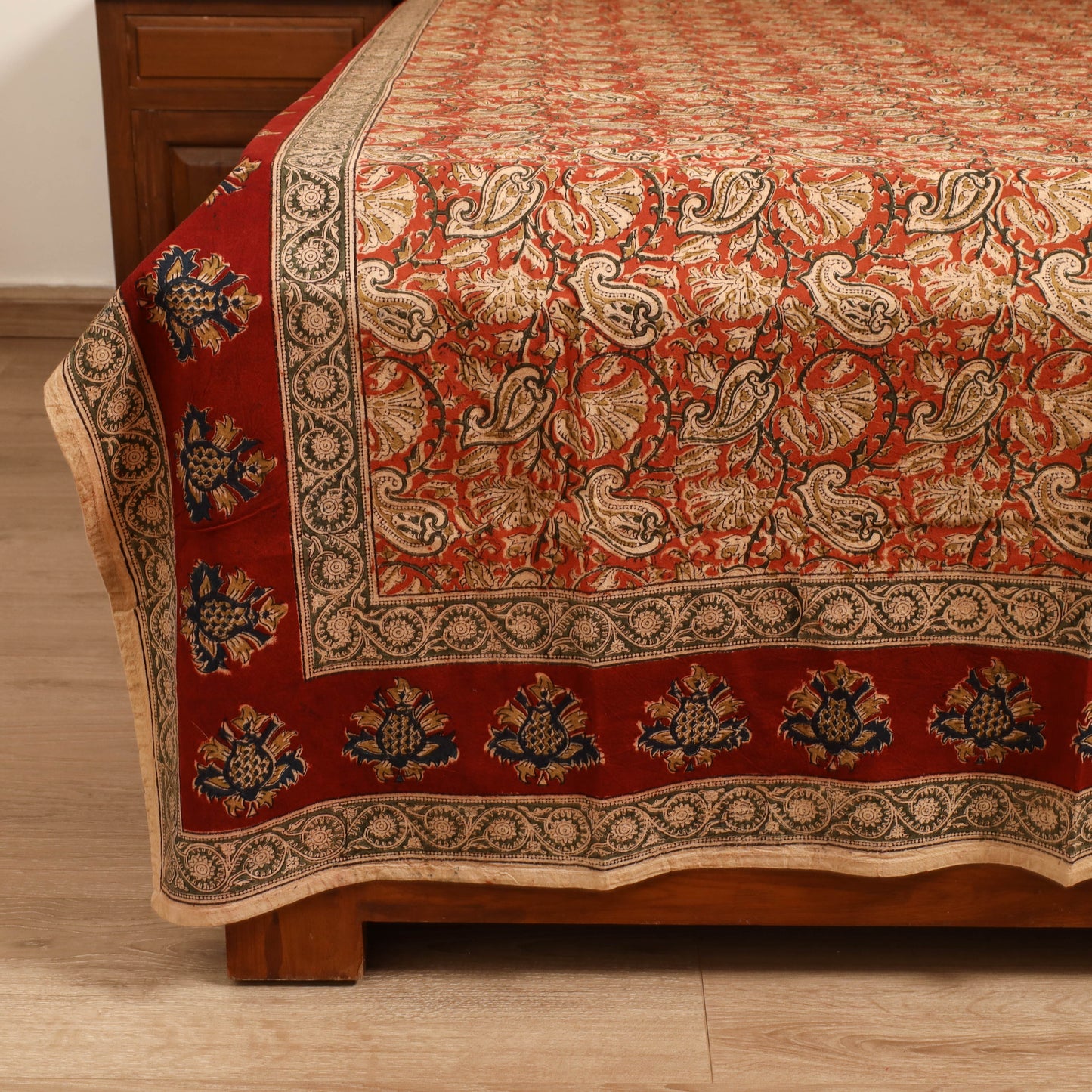 Pedana Hand Block Kalamkari Print Single Bedsheet (90 x 60 in) 02