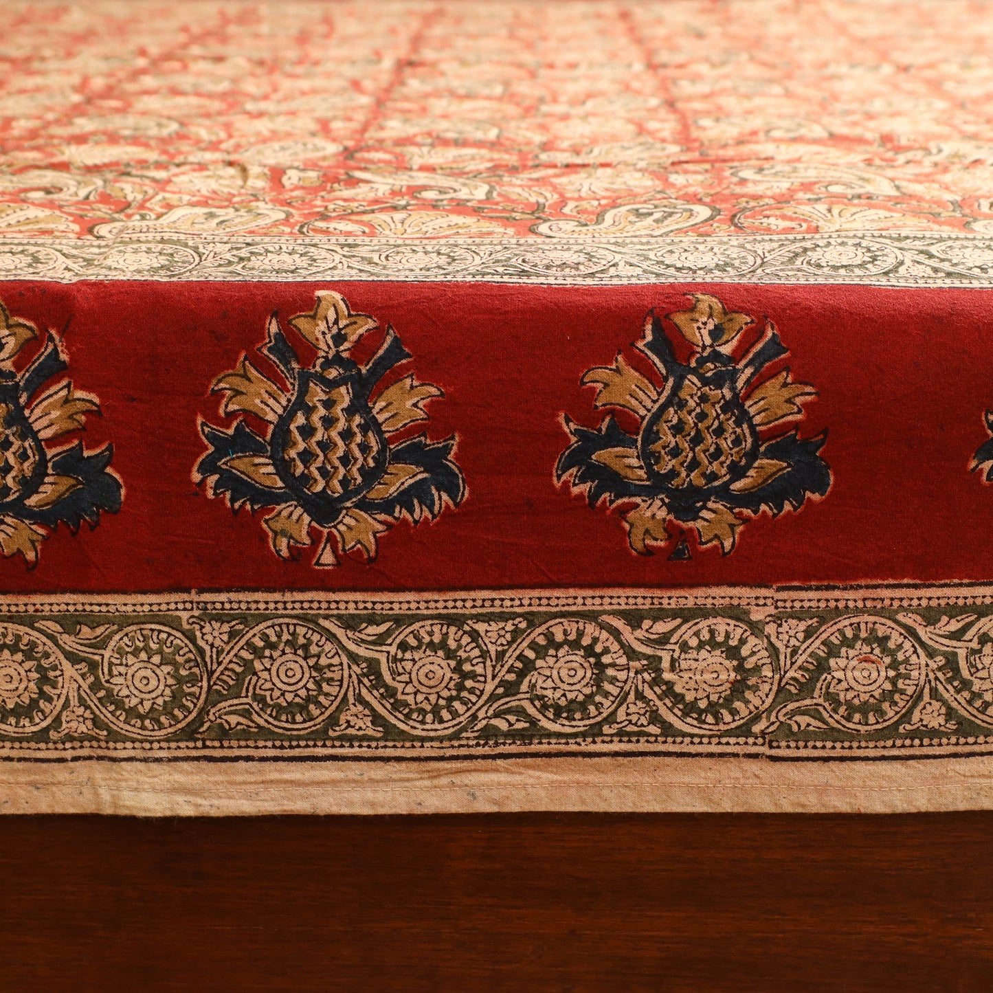 Pedana Hand Block Kalamkari Print Single Bedsheet (90 x 60 in) 02
