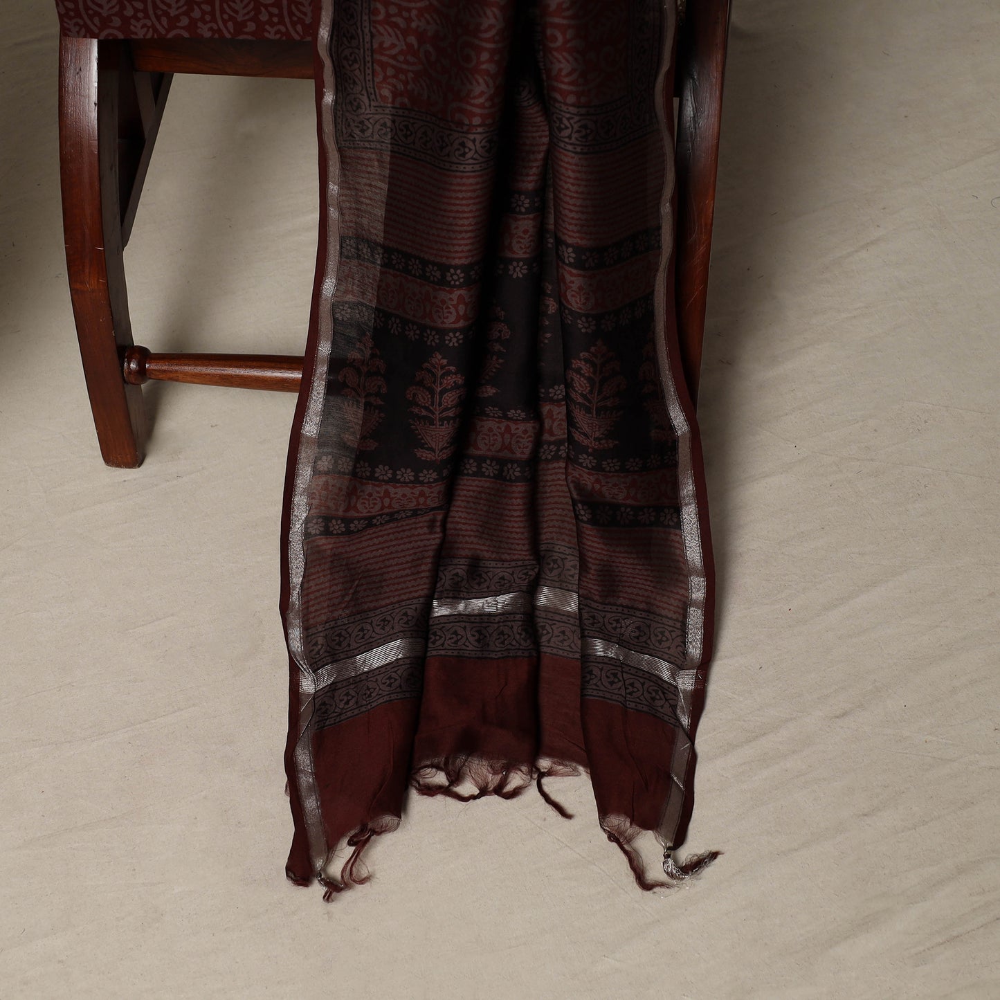 Bagh Hand Block Print Natural Dyed Chanderi Silk 3pc Unstitched Dress Material Suit Set 68