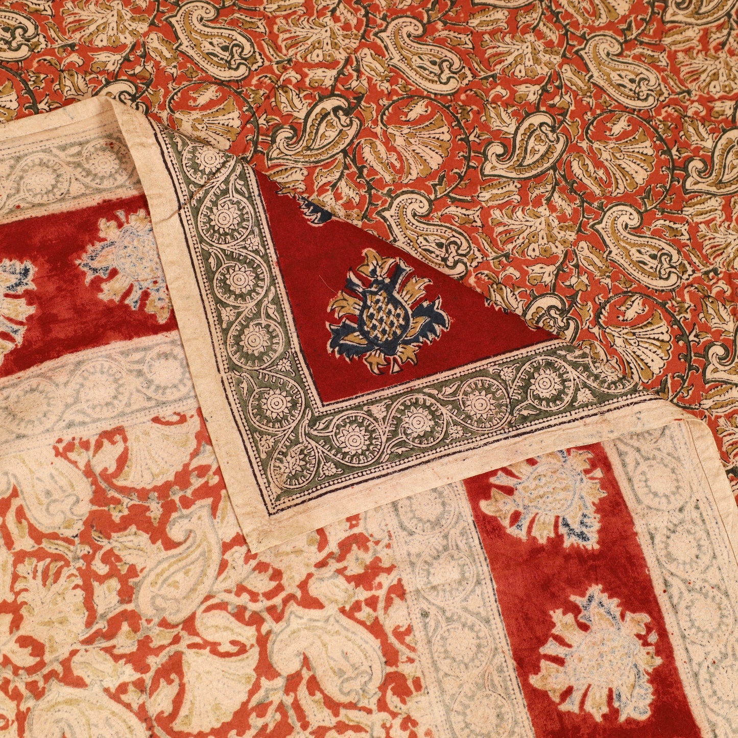Pedana Hand Block Kalamkari Print Single Bedsheet (90 x 60 in) 02