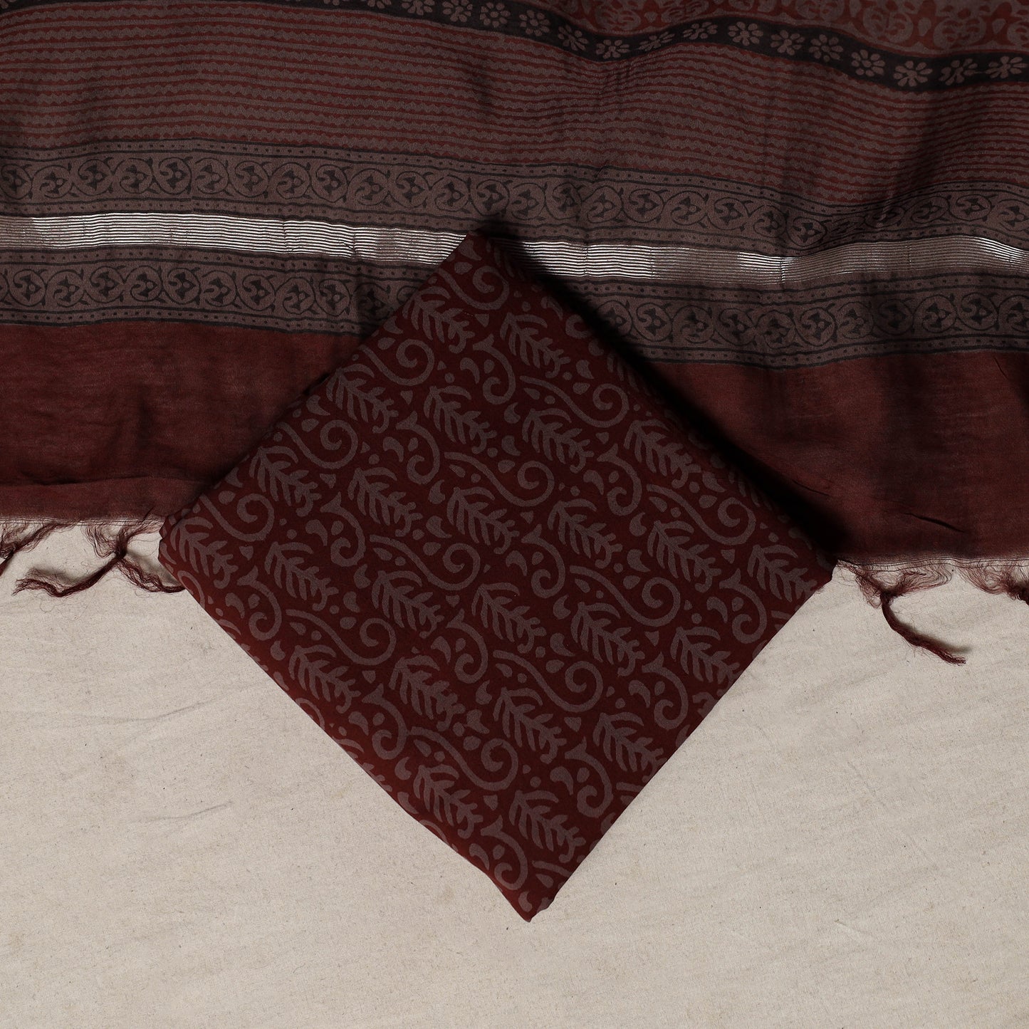 Bagh Hand Block Print Natural Dyed Chanderi Silk 3pc Unstitched Dress Material Suit Set 68