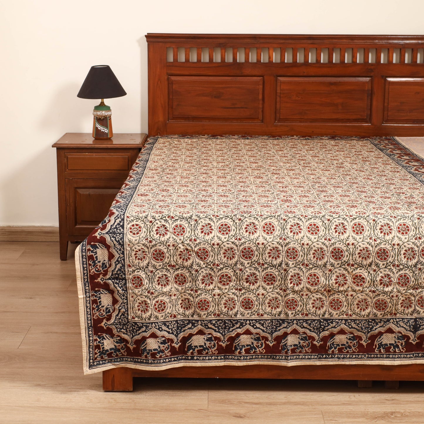 Pedana Hand Block Kalamkari Print Single Bedsheet (90 x 60 in) 03