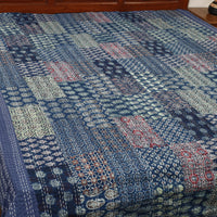 Blue - Ajrakh Print Patchwork Double Tagai Kantha Bed Cover 56