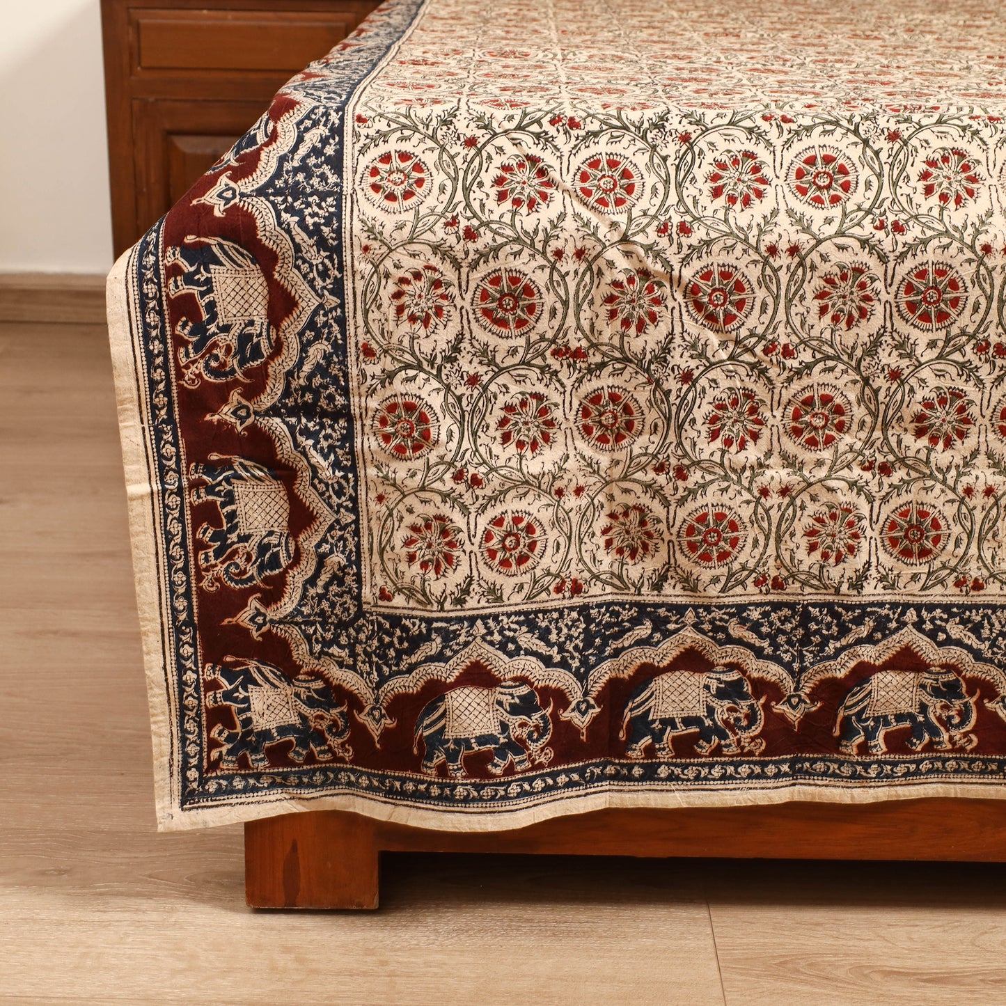 Pedana Hand Block Kalamkari Print Single Bedsheet (90 x 60 in) 03