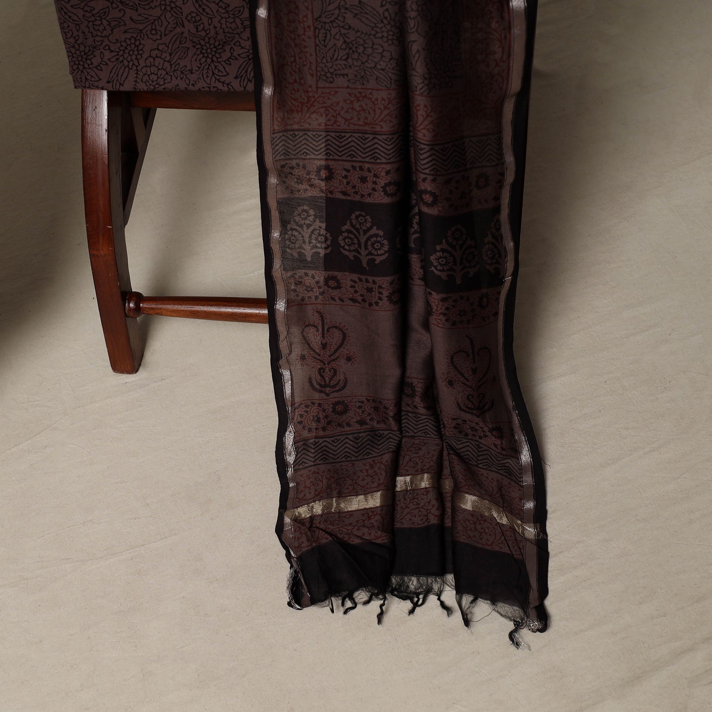 Bagh Hand Block Print Natural Dyed Chanderi Silk 3pc Unstitched Dress Material Suit Set 69