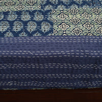 Blue - Ajrakh Print Patchwork Double Tagai Kantha Bed Cover 56