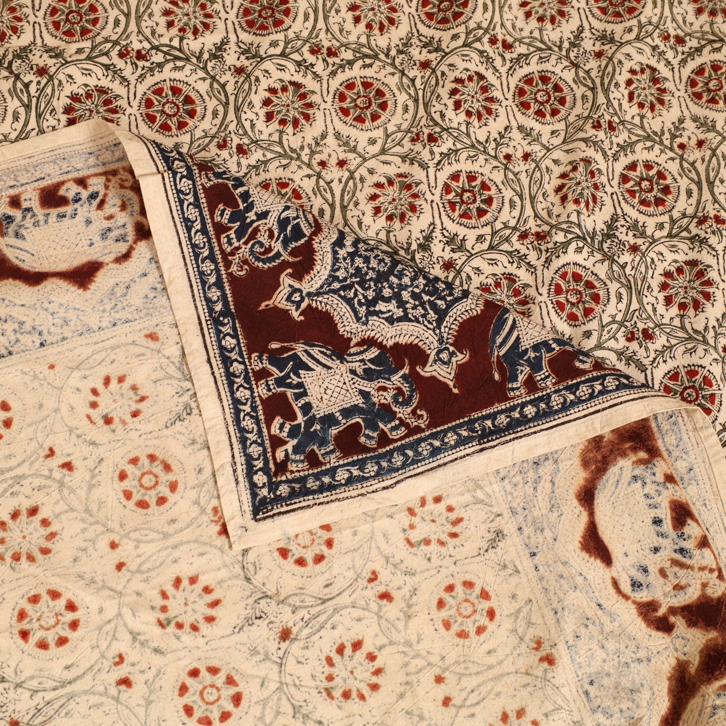 Pedana Hand Block Kalamkari Print Single Bedsheet (90 x 60 in) 03