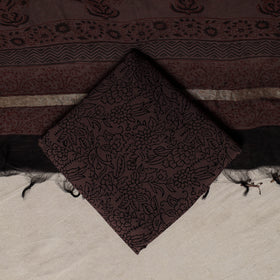 Bagh Hand Block Print Natural Dyed Chanderi Silk 3pc Unstitched Dress Material Suit Set 69
