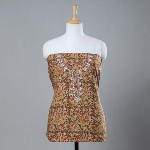  Bead Work Embroidery Kalamkari Block Printed Cotton Kurta Material 