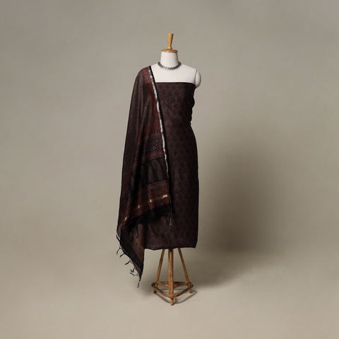 Bagh Hand Block Print Natural Dyed Chanderi Silk 3pc Unstitched Dress Material Suit Set 70