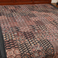 Black - Ajrakh Print Patchwork Double Tagai Kantha Bed Cover 55