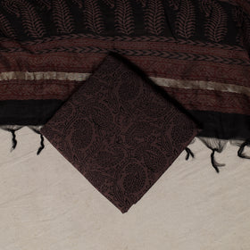 Bagh Hand Block Print Natural Dyed Chanderi Silk 3pc Unstitched Dress Material Suit Set 70