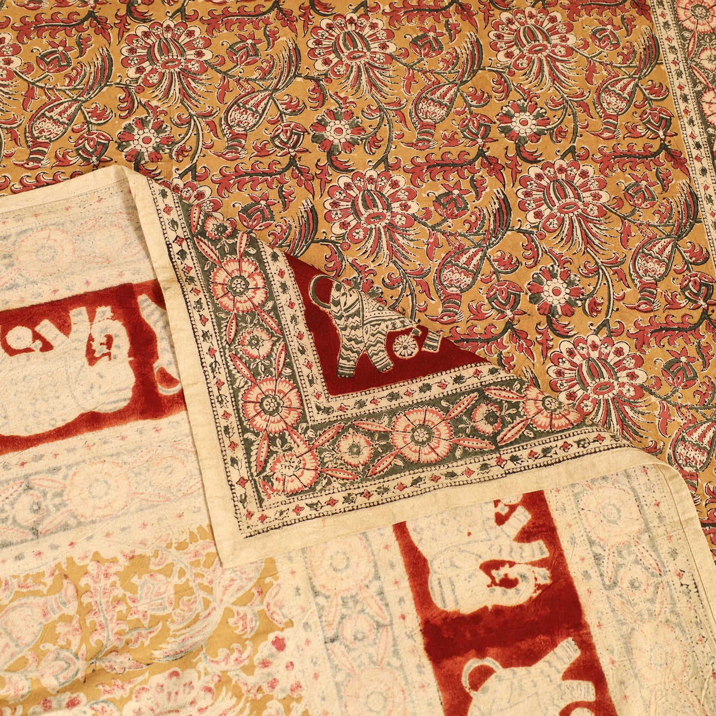Pedana Hand Block Kalamkari Print Single Bedsheet (90 x 60 in) 04