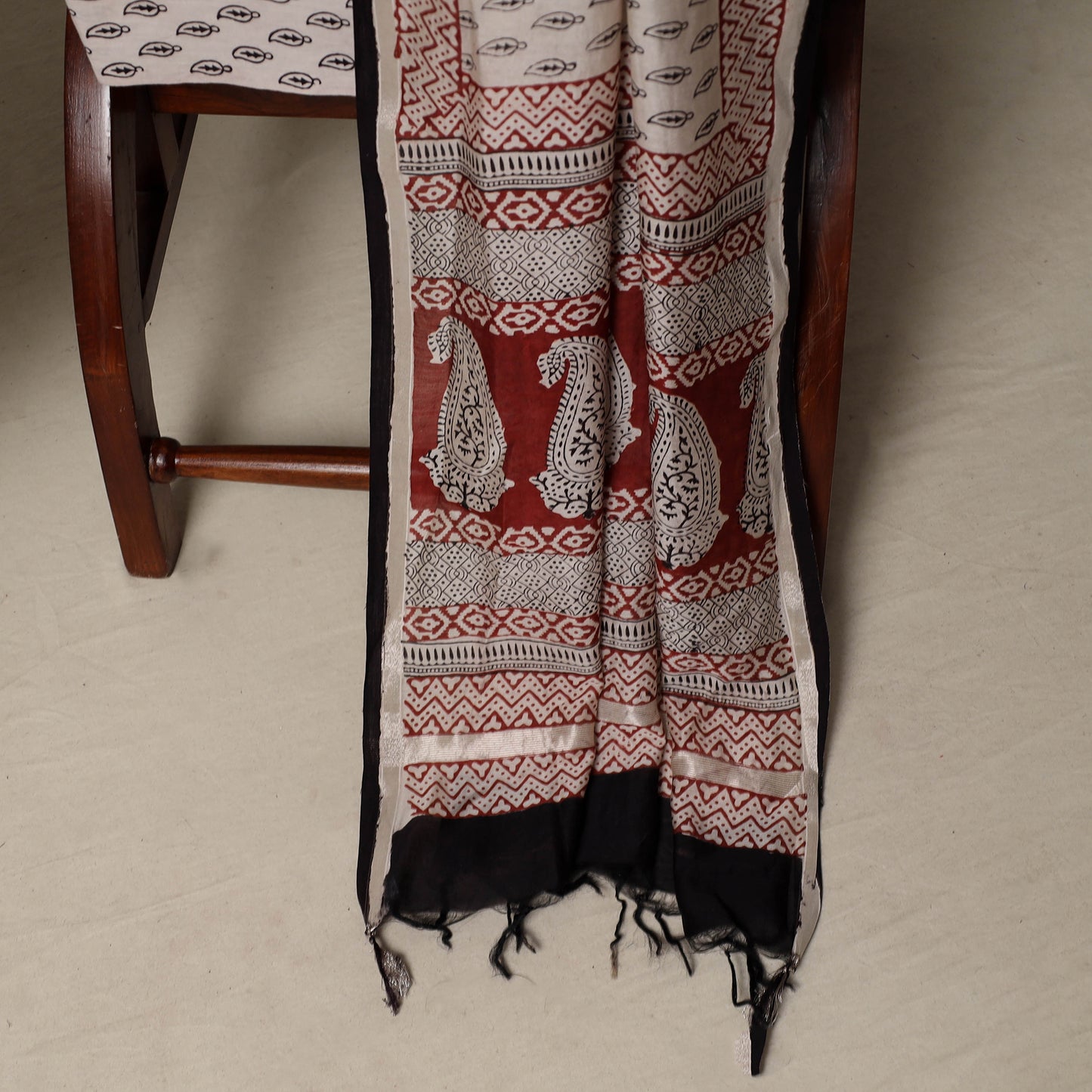 Bagh Hand Block Print Natural Dyed Chanderi Silk 3pc Unstitched Dress Material Suit Set 74