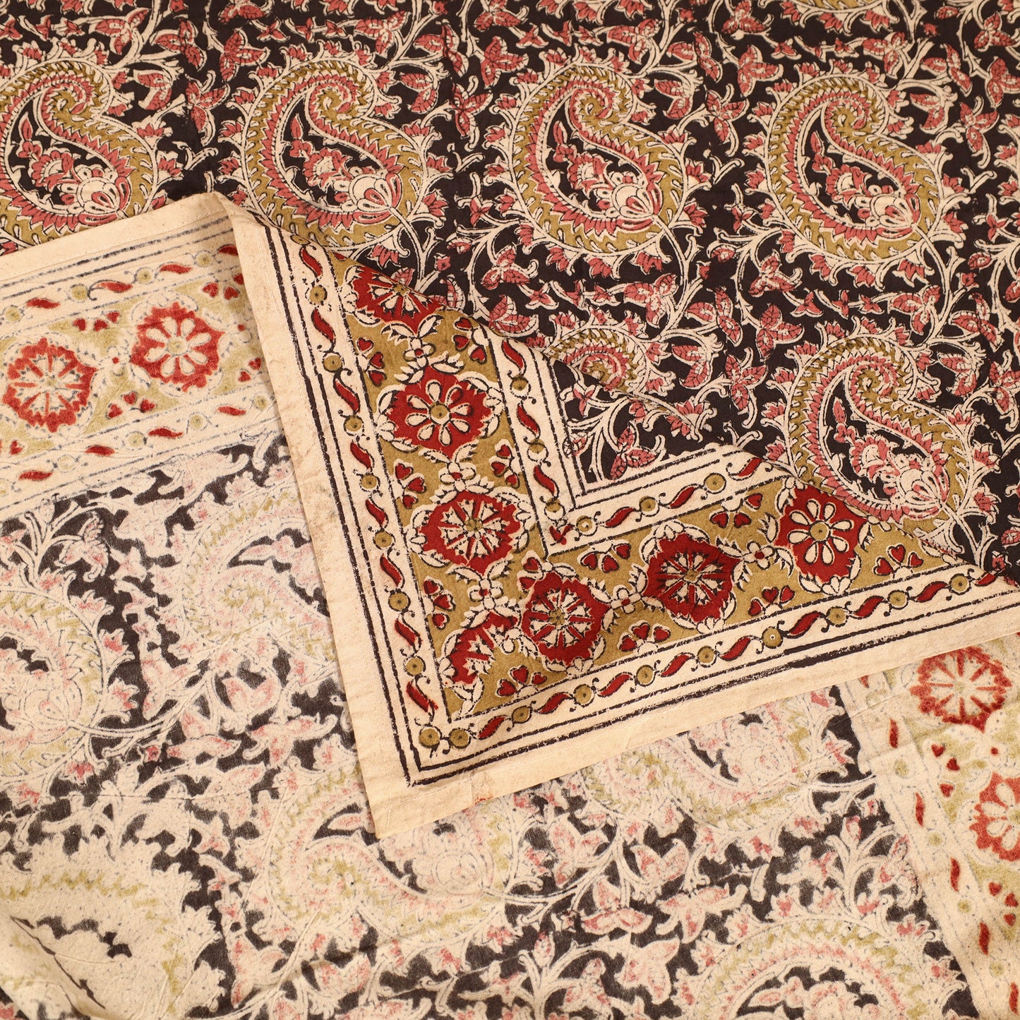 Pedana Hand Block Kalamkari Print Single Bedsheet (90 x 60 in) 05