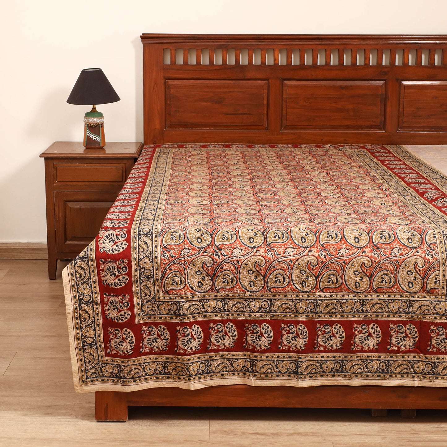 Pedana Hand Block Kalamkari Print Single Bedsheet (90 x 60 in) 06