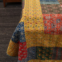 Multicolor - Ajrakh Print Patchwork Double Tagai Kantha Bed Cover 58