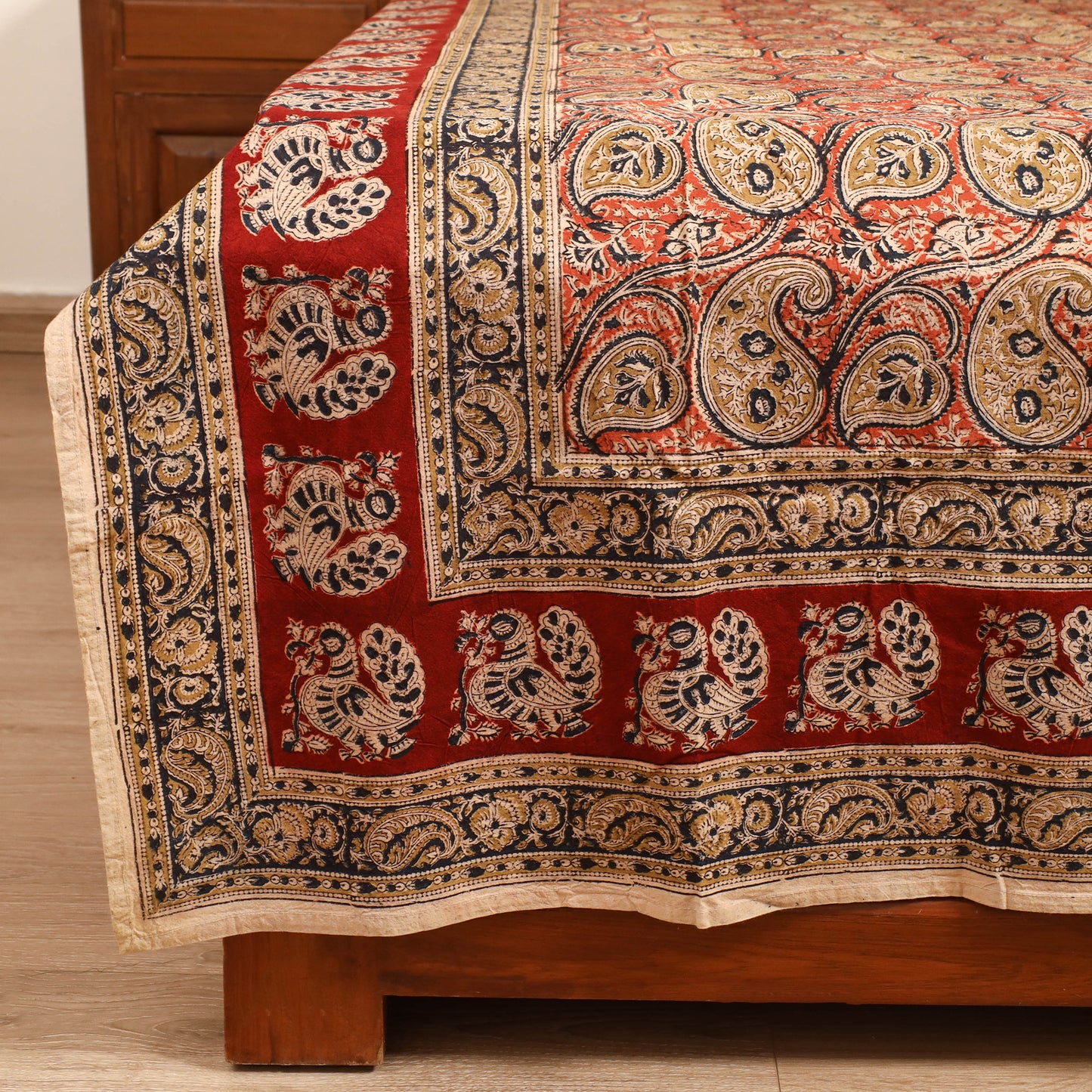 Pedana Hand Block Kalamkari Print Single Bedsheet (90 x 60 in) 06