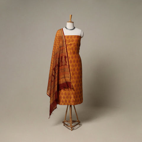 Bagh Hand Block Print Natural Dyed Chanderi Silk 3pc Unstitched Dress Material Suit Set 71