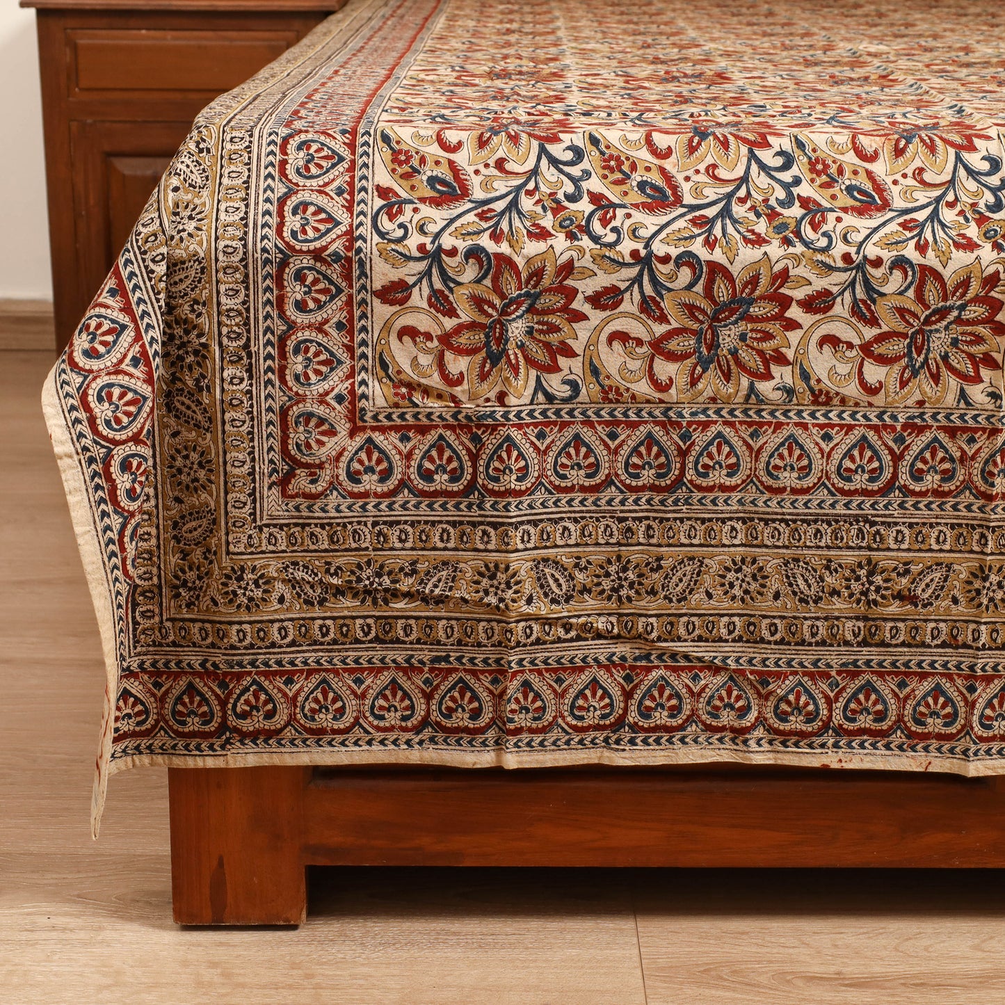 Pedana Hand Block Kalamkari Print Single Bedsheet (90 x 60 in) 07