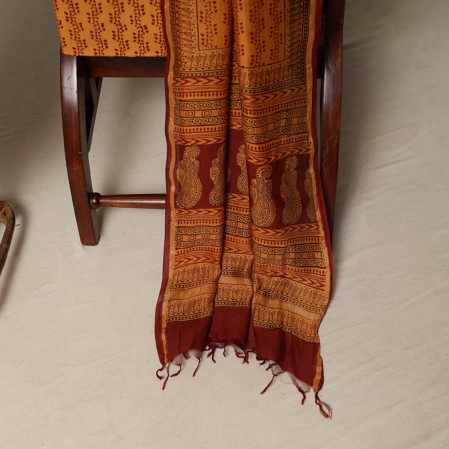 Bagh Hand Block Print Natural Dyed Chanderi Silk 3pc Unstitched Dress Material Suit Set 71