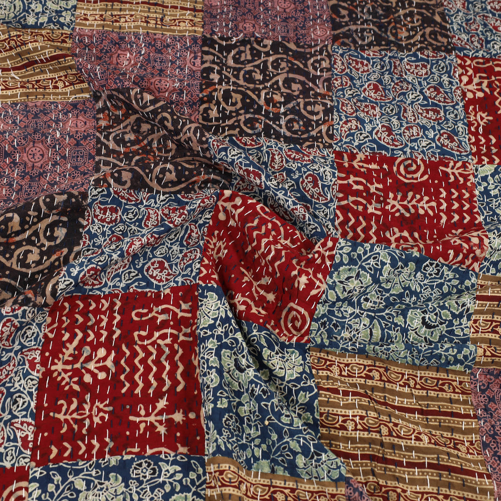 Multicolor - Ajrakh Print Patchwork Double Tagai Kantha Bed Cover 59