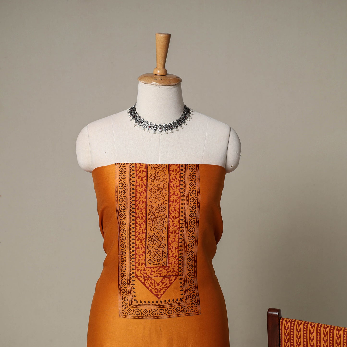 Bagh Hand Block Print Natural Dyed Chanderi Silk 3pc Unstitched Dress Material Suit Set 72