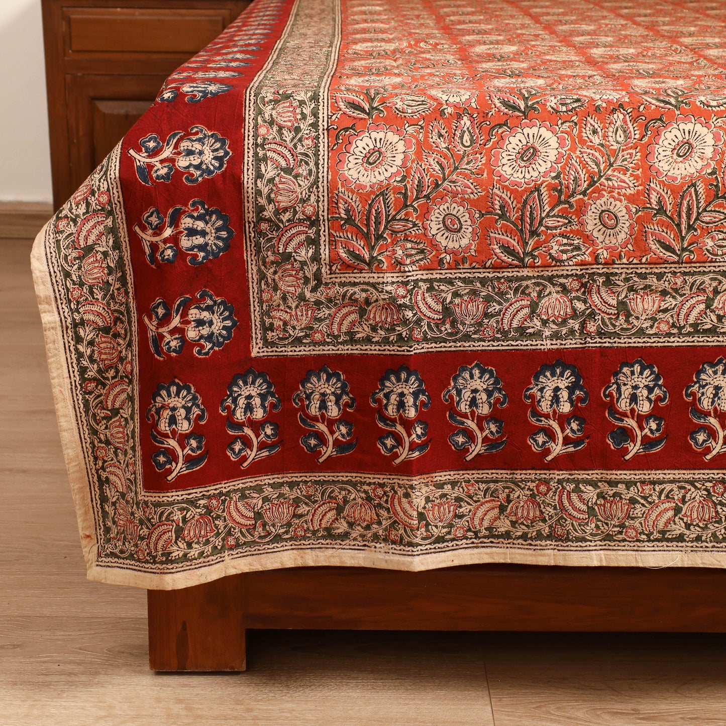 Pedana Hand Block Kalamkari Print Single Bedsheet (90 x 60 in) 08