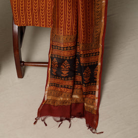 Bagh Hand Block Print Natural Dyed Chanderi Silk 3pc Unstitched Dress Material Suit Set 72